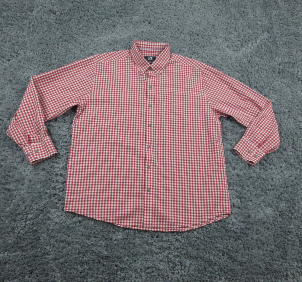 Cutter & Buck Shirt Mens Large Red White Plaid Button Down Long Sleeve Cotton